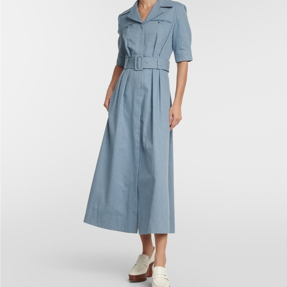 Gabriela Hearst Blue Chambray Simone Dress Belted Midi